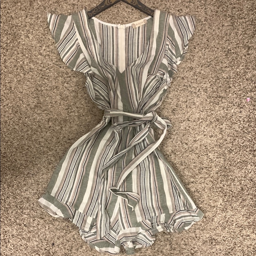 Striped Ruffle Sleeve Romper
